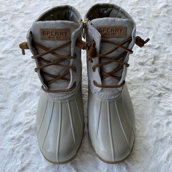 Sperry Womens Saltwater Duck Boot Size 7.5 Ivory Chevron Quilted Rain Snow Boots - Picture 3 of 15